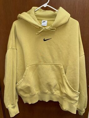 Women’s Nike Phoenix Over-Oversized Yellow Fleece Pullover Hoodie-Size Large